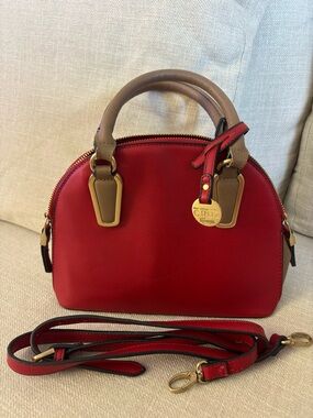 Penelope Cruz/Carpisa Red and Tan Dome Satchel with Detachable Strap
